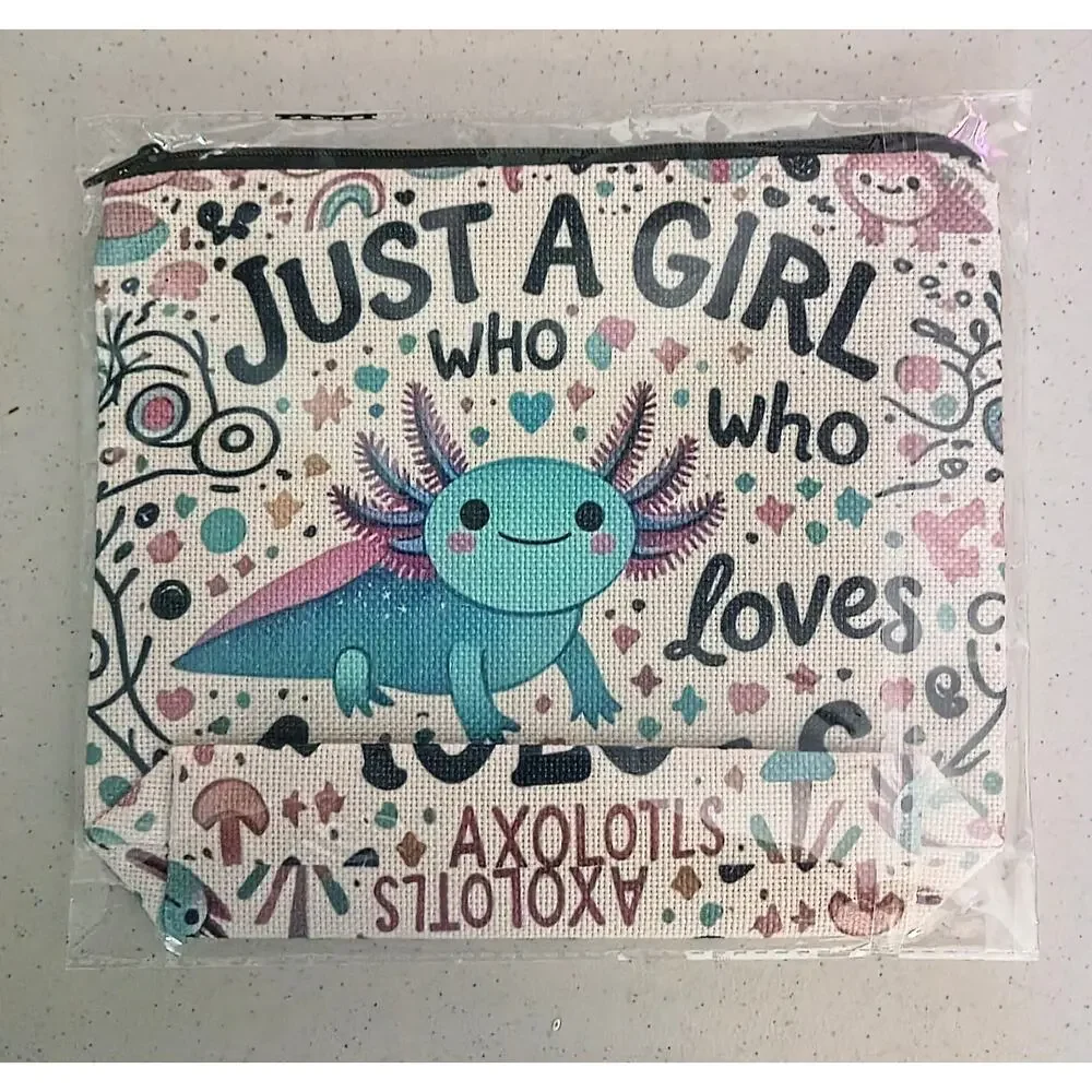Axolotl Cosmetic Pouch | Just a Girl Who Loves Axolotls Makeup Bag | New